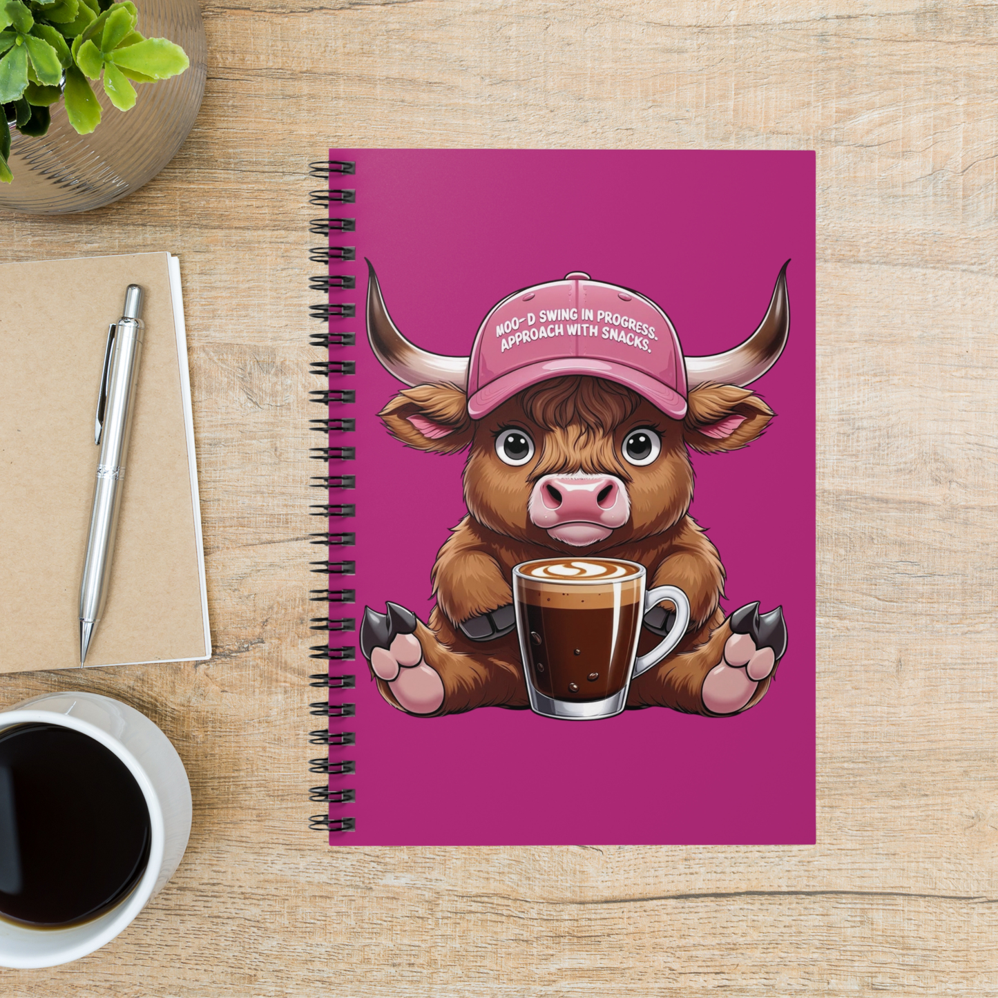 Cute Moody Cow Spiral Notebook- 6" x 8"