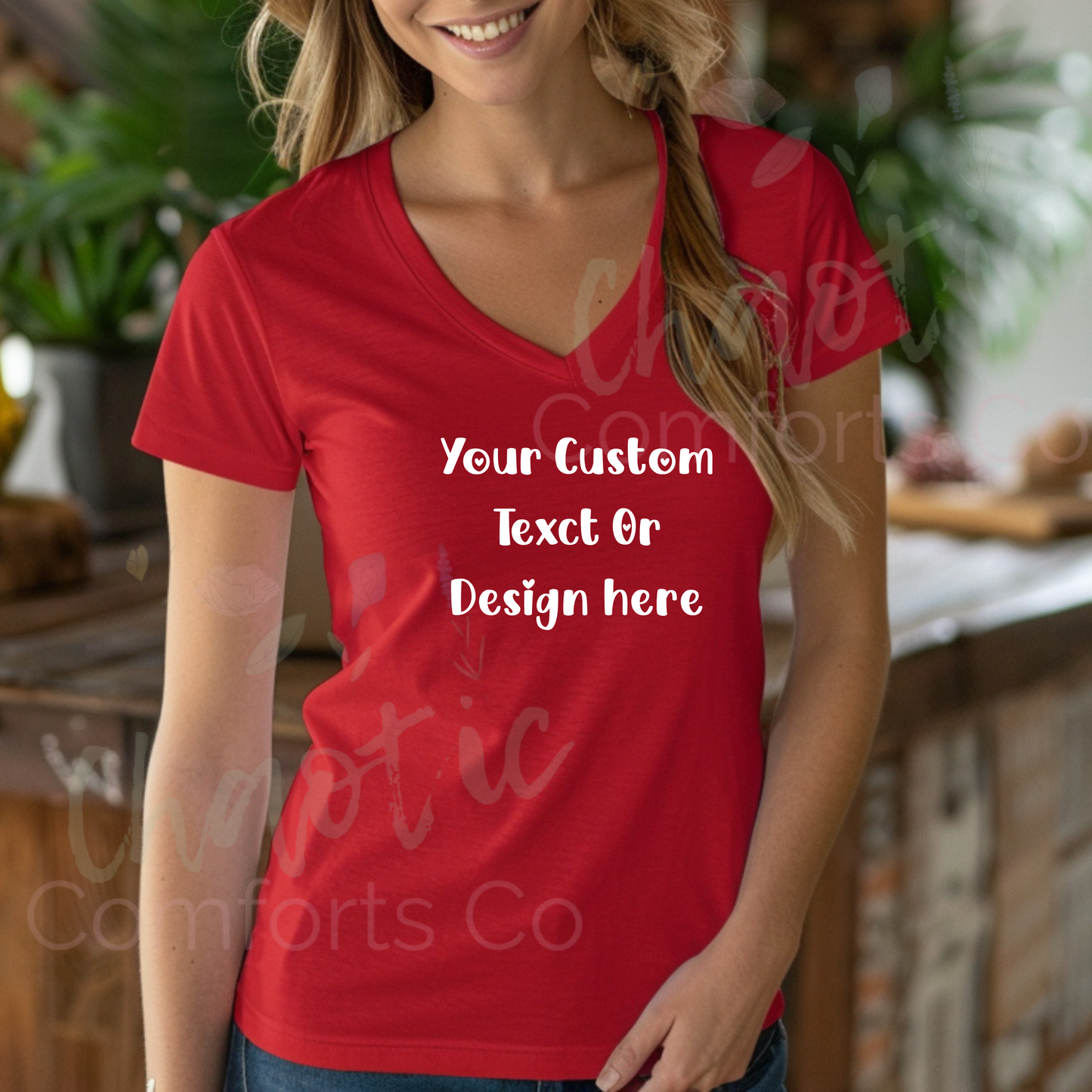 Custom Text Bella + Canvas V Neck Soft Style Tee- My Mama's Favorite