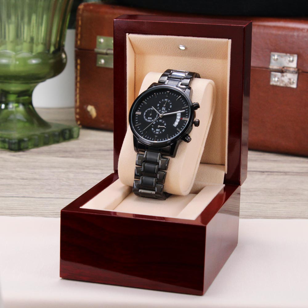Custom Engraved Black Chronograph Watch