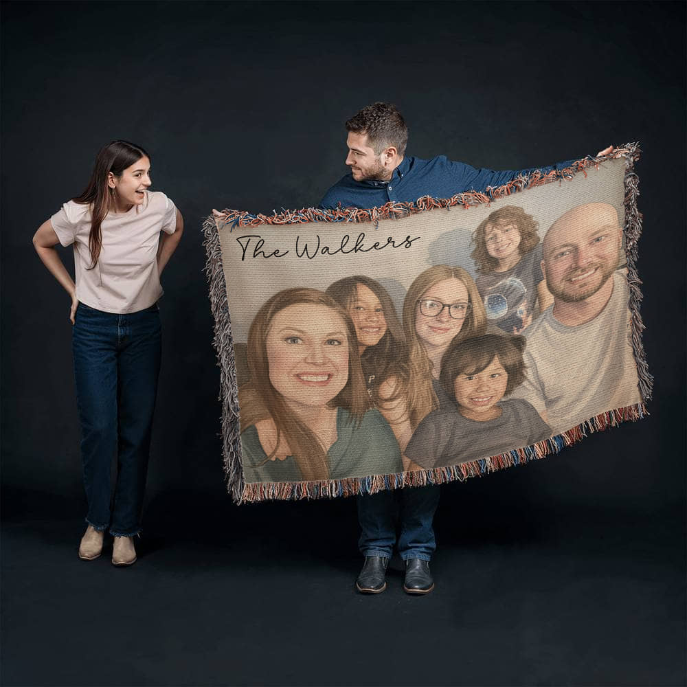 Watercolor Family Portrait Woven Blanket