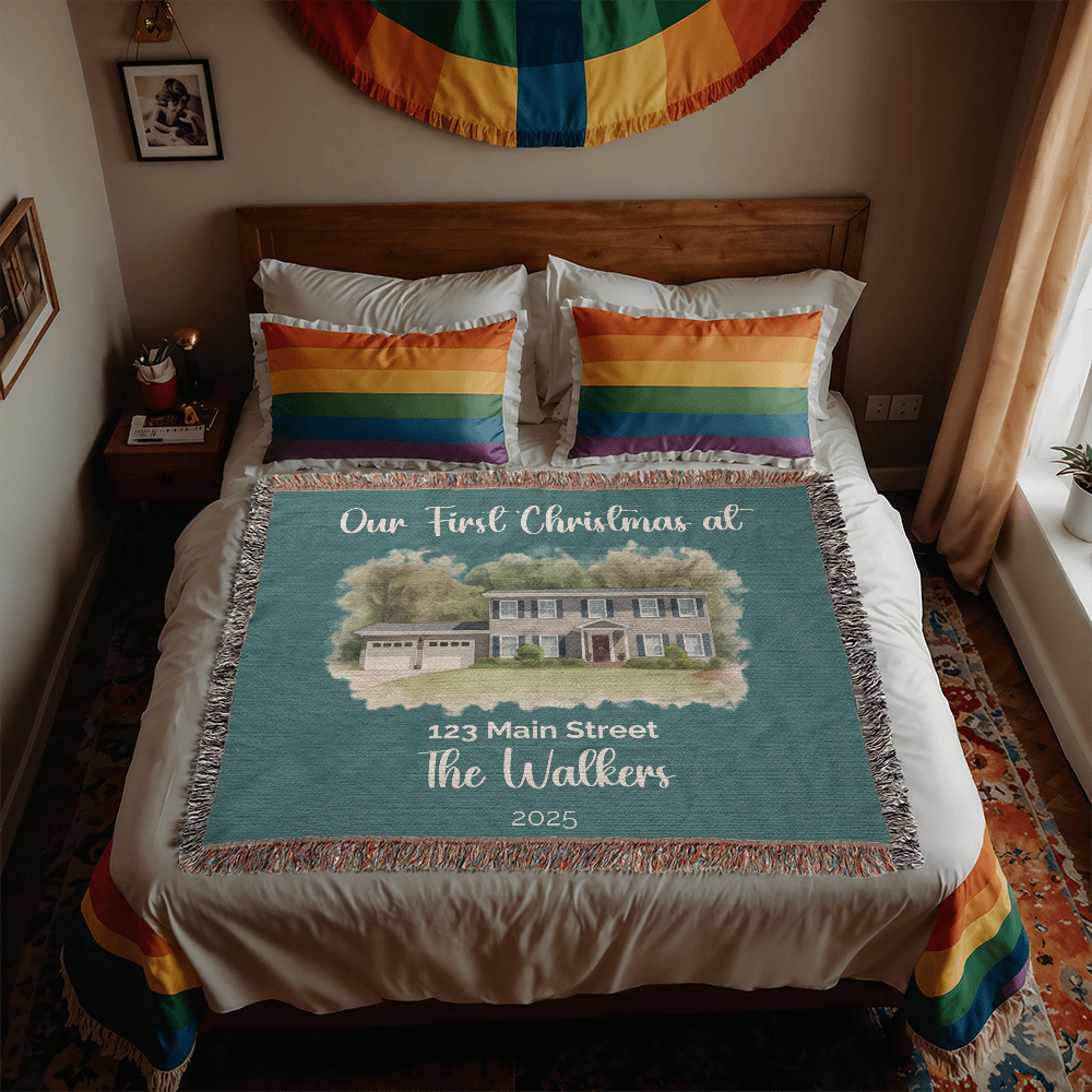 Our First Christmas In Our New Home Watercolor Woven Blanket ππ‘