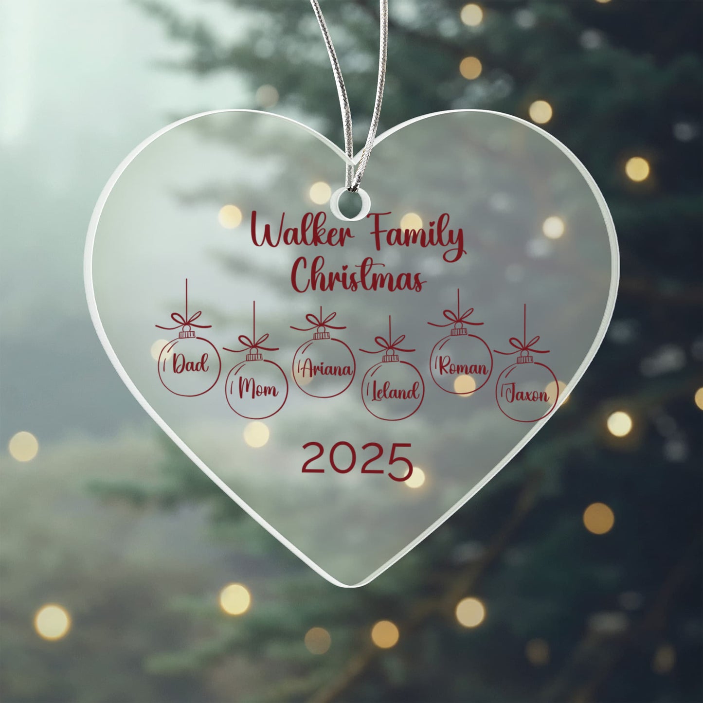 Personalizable Red Family Ornaments Acrylic Heart Ornament