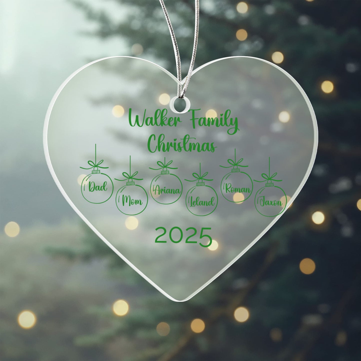 Green Personalized Family Christmas Ornaments Acrylic Heart Ornament