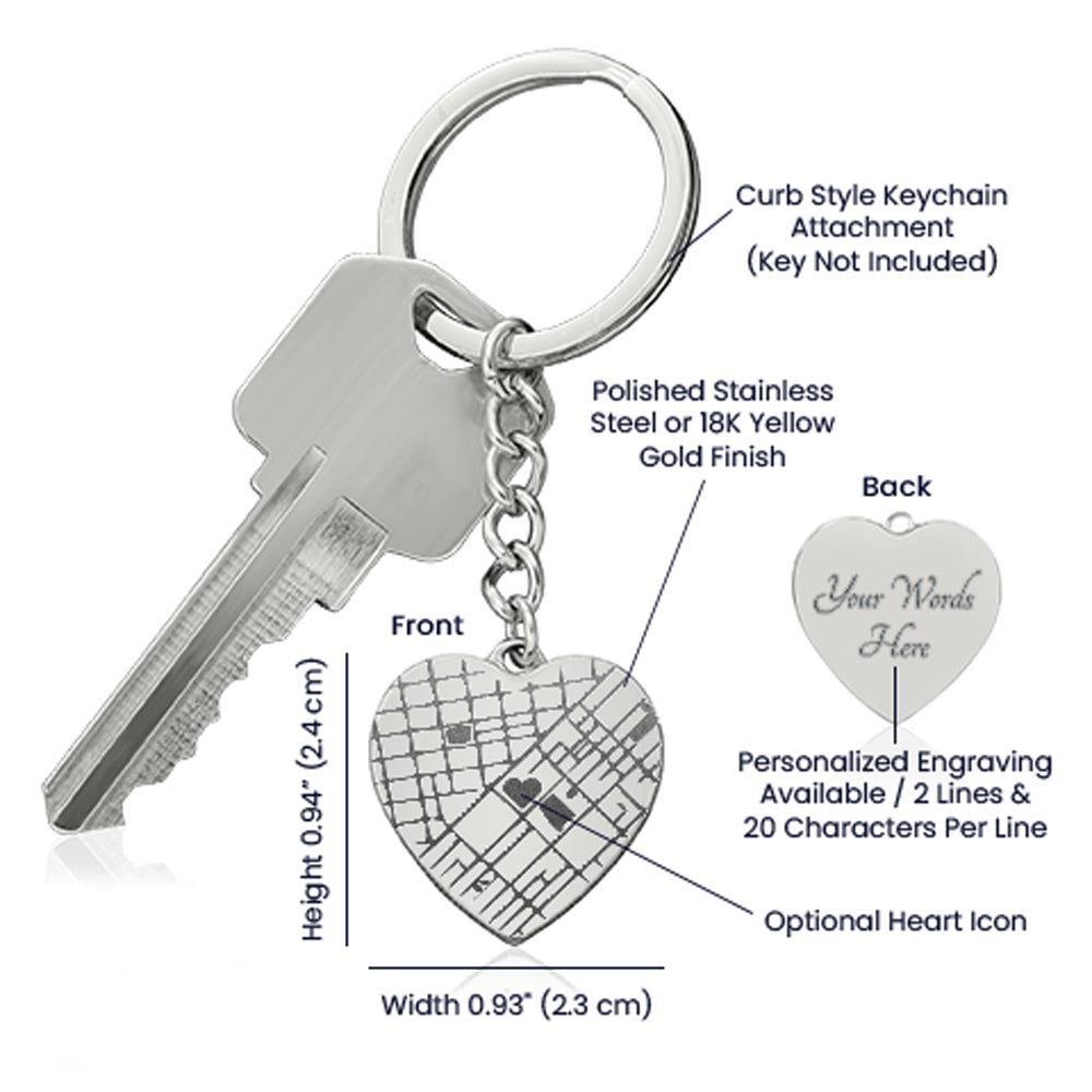 Engraved Heart Map Keychain