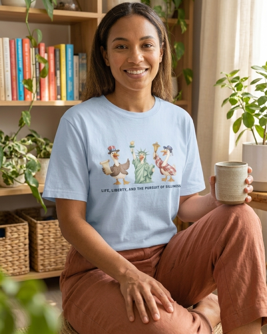 Liberty Ducks Patriotic T-Shirt — 'Life, Liberty & the Pursuit of Silliness' Cartoon Tee