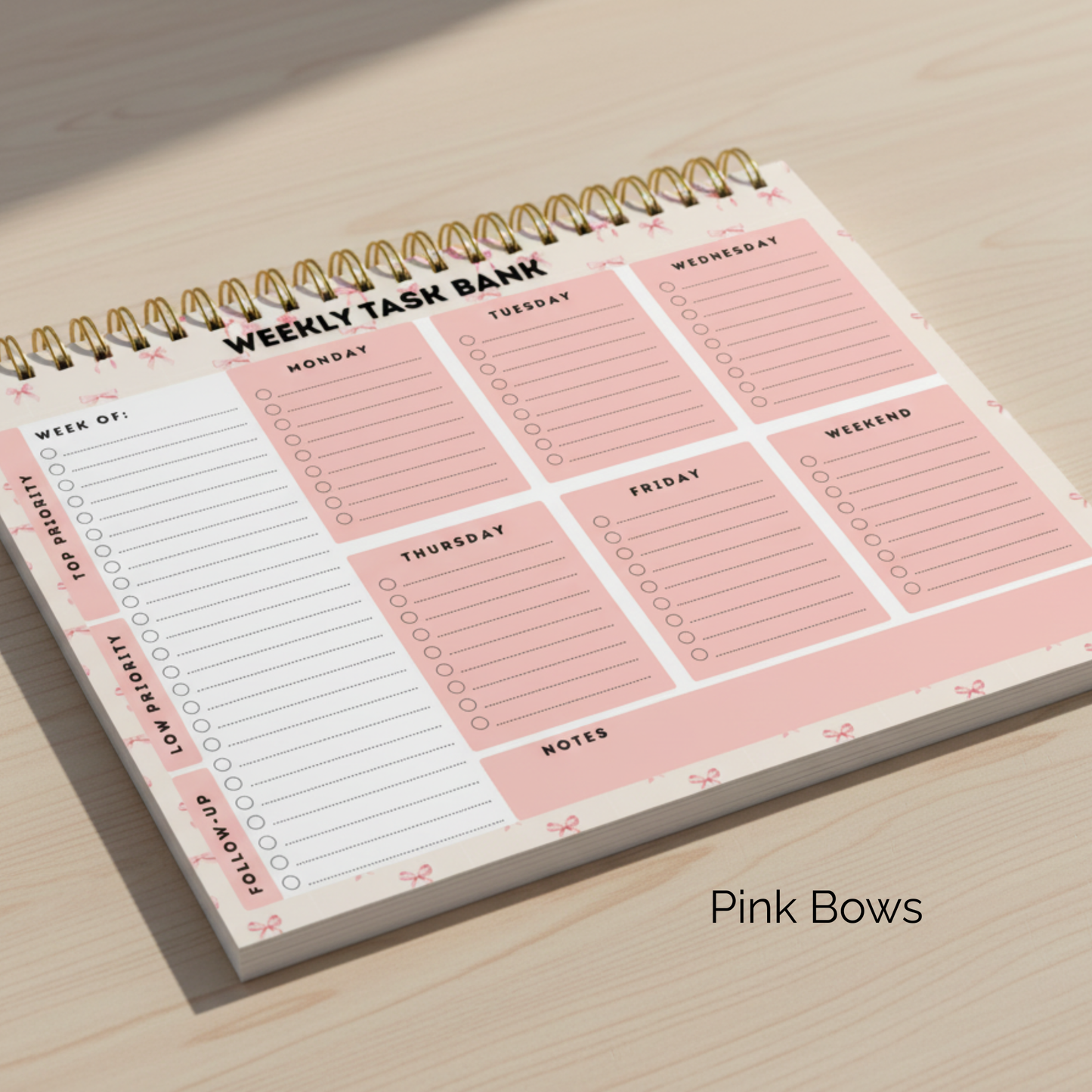 Spiral Bound Undated Weekly Task Bank