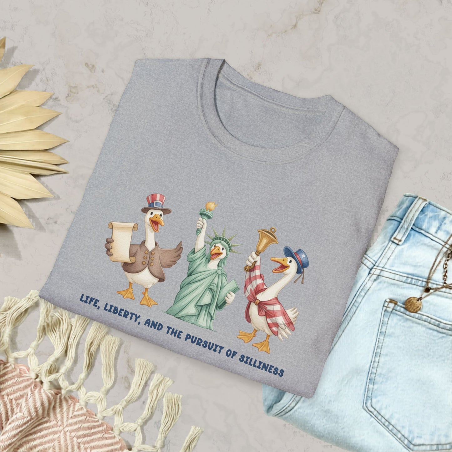 Liberty Ducks Patriotic T-Shirt — 'Life, Liberty & the Pursuit of Silliness' Cartoon Tee