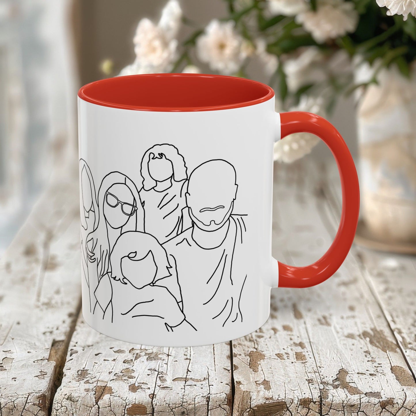 Personalized Family Portrait Mug, Custom Hand-Drawn Outline from Your Photo