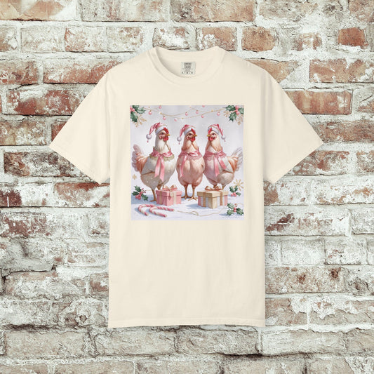 Christmas Chickens Coquette Pink Comfort Colors Shirt