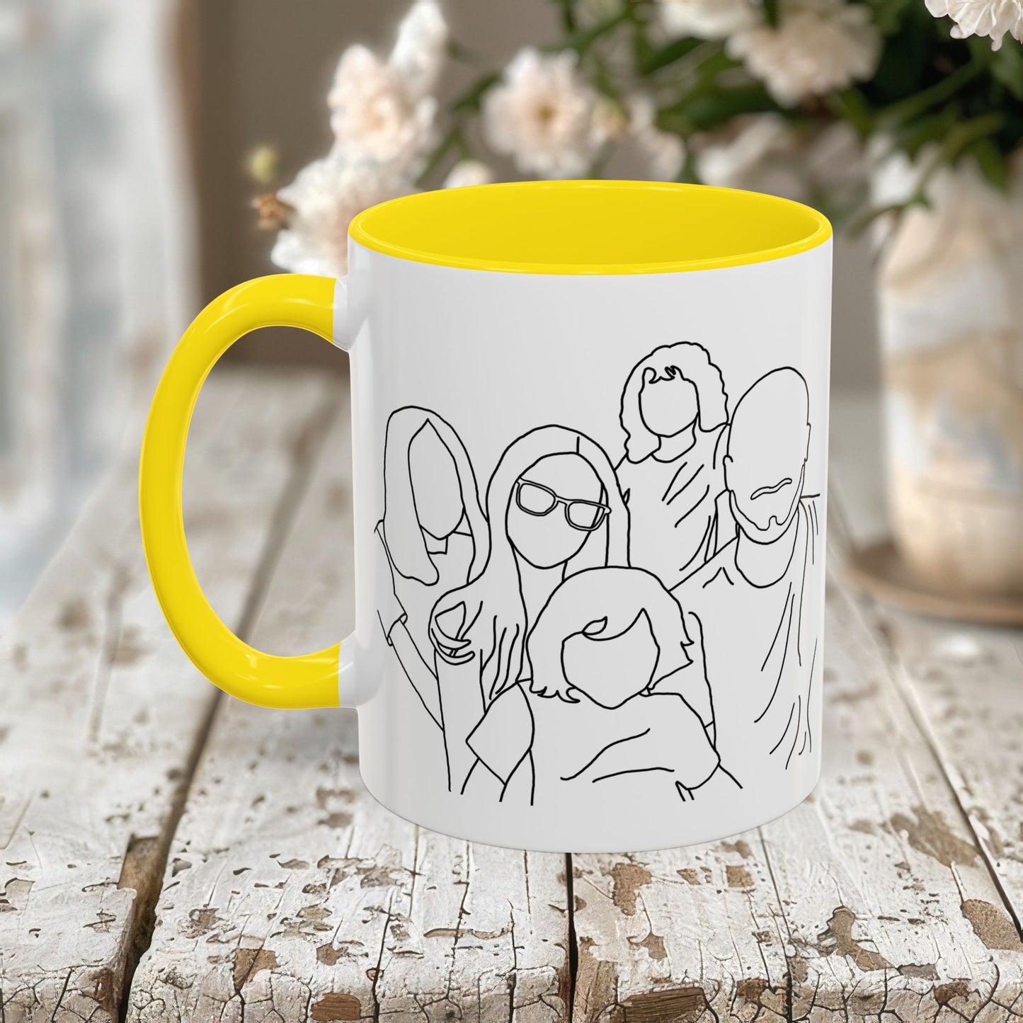 Personalized Family Portrait Mug, Custom Hand-Drawn Outline from Your Photo
