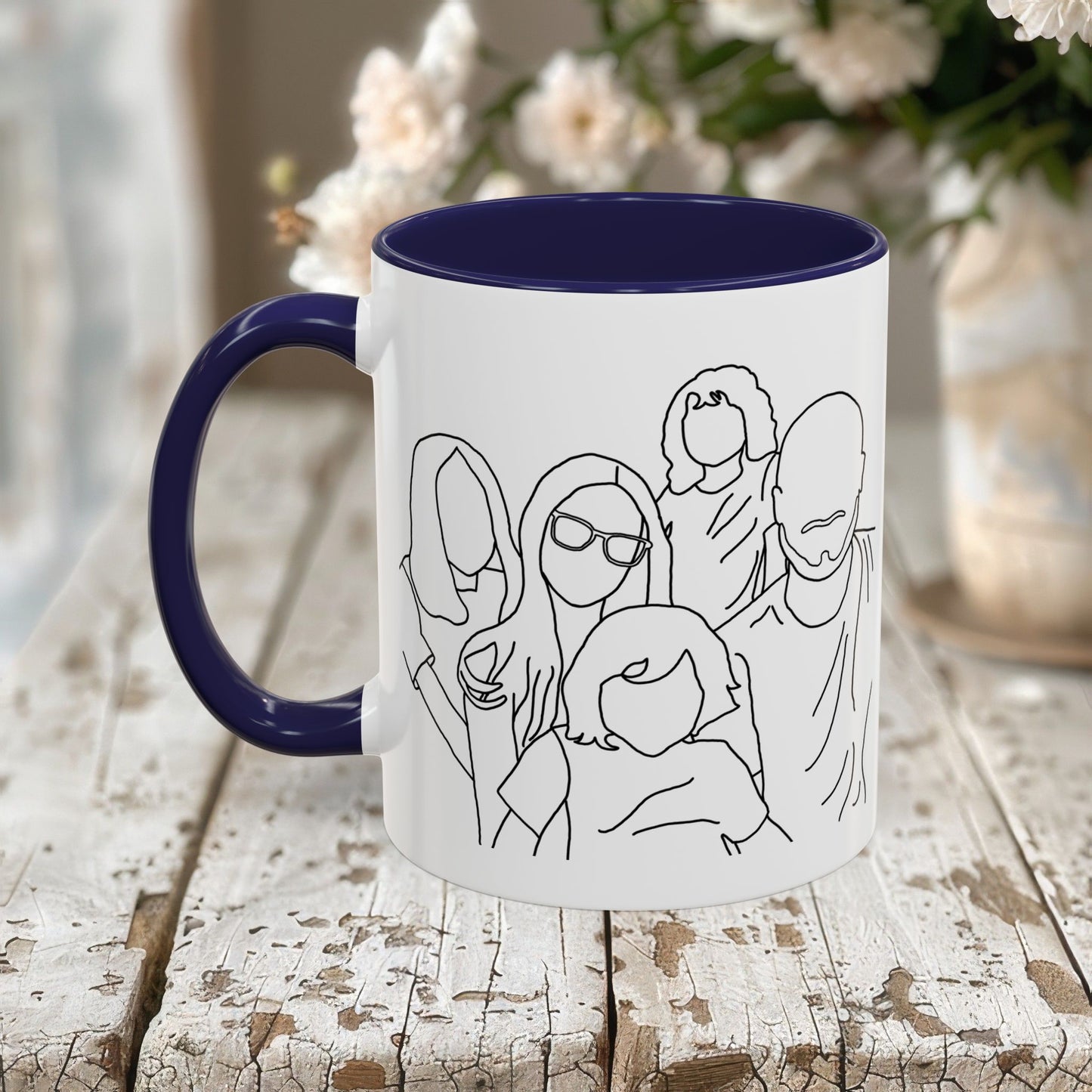 Personalized Family Portrait Mug, Custom Hand-Drawn Outline from Your Photo
