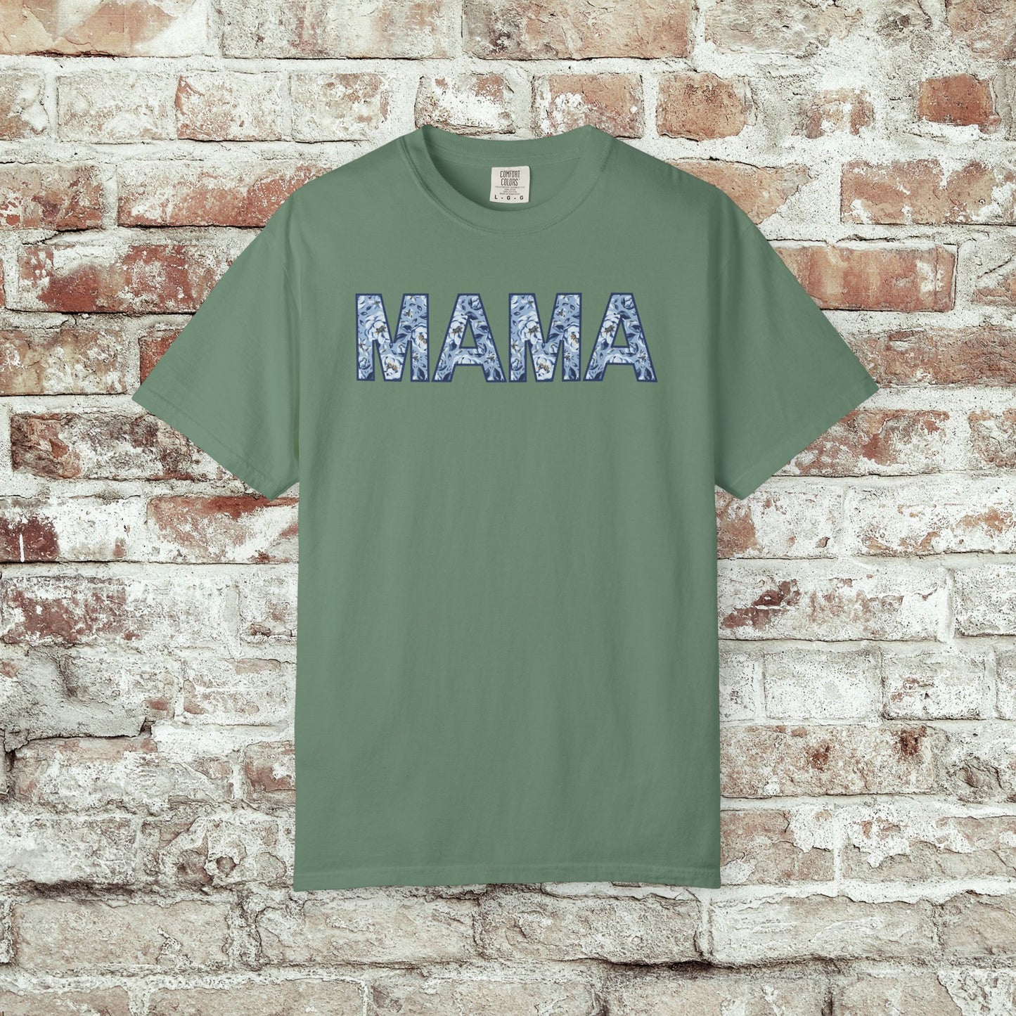 MAMA Blue Floral Comfort Colors T-Shirt