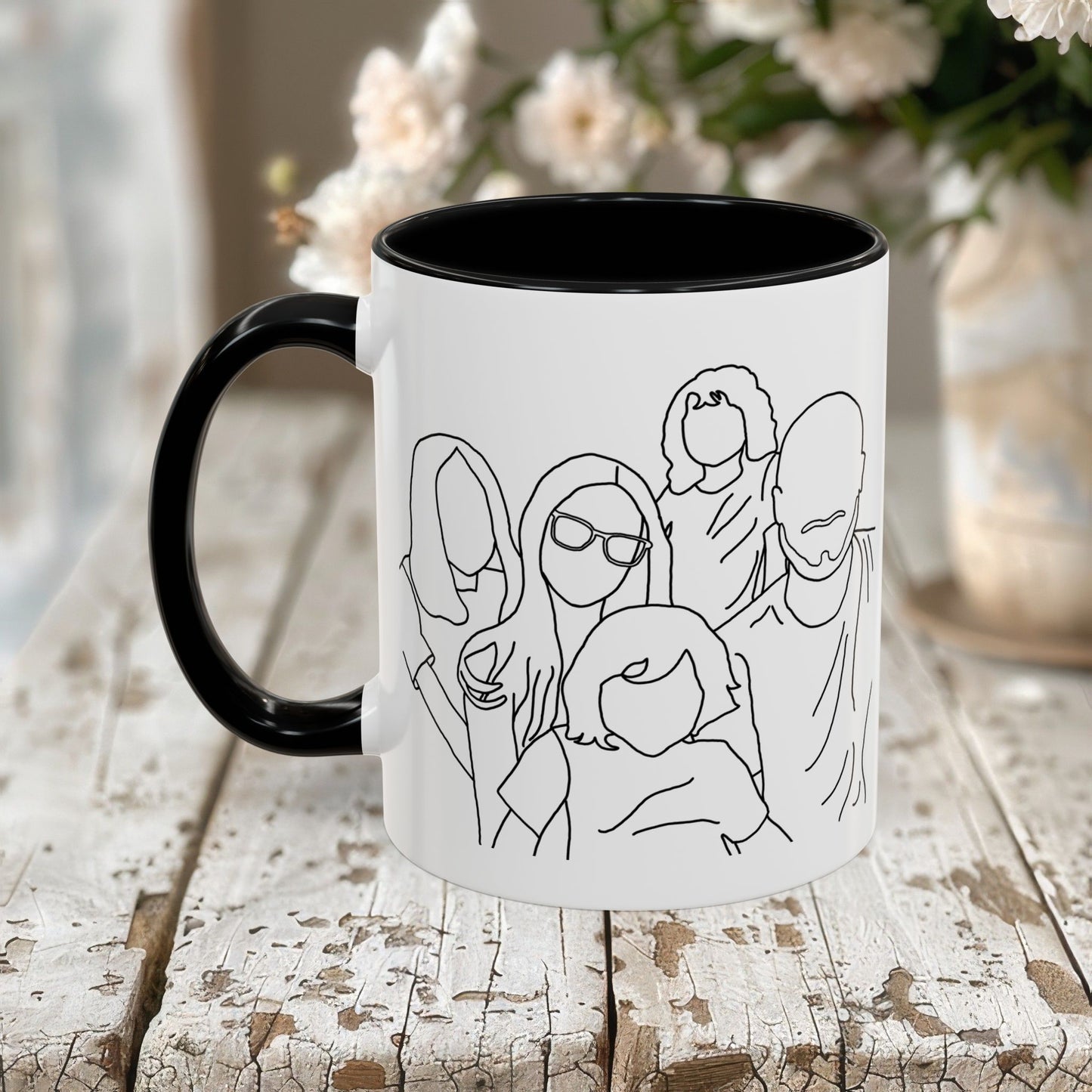 Personalized Family Portrait Mug, Custom Hand-Drawn Outline from Your Photo