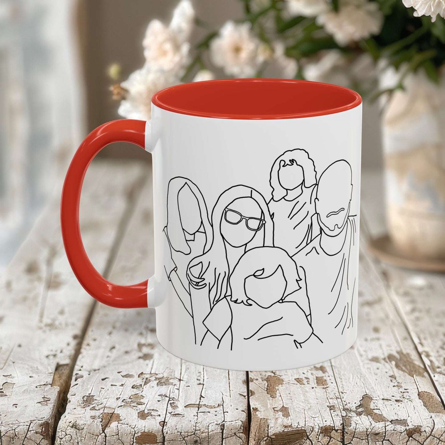 Personalized Family Portrait Mug, Custom Hand-Drawn Outline from Your Photo