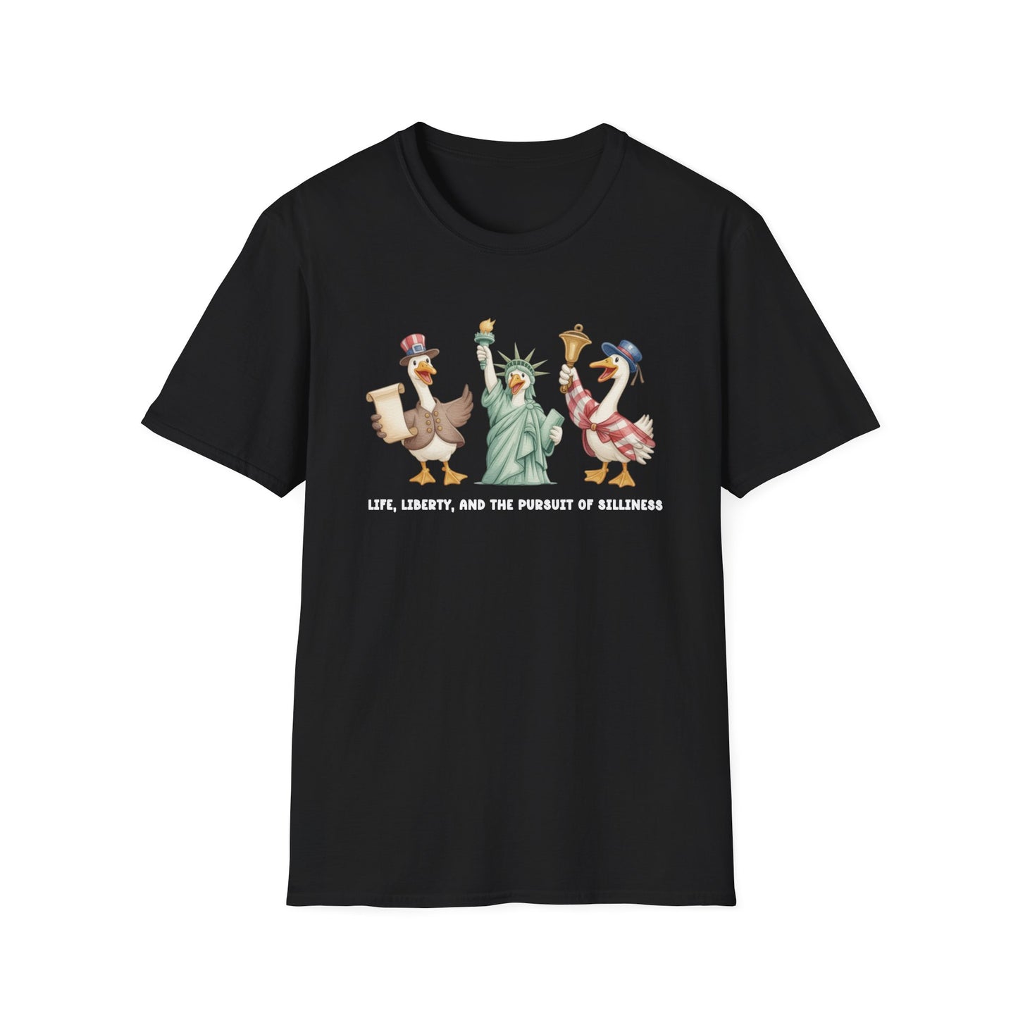 Liberty Ducks Patriotic T-Shirt — 'Life, Liberty & the Pursuit of Silliness' Cartoon Tee