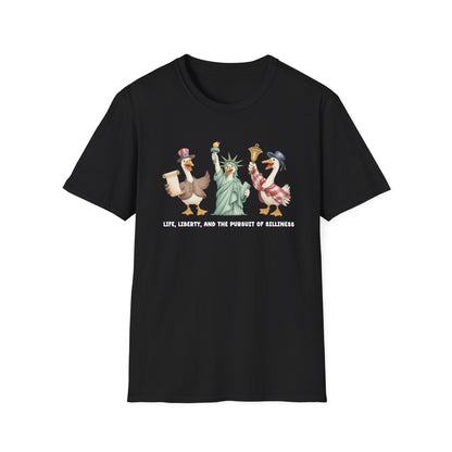 Liberty Ducks Patriotic T-Shirt — 'Life, Liberty & the Pursuit of Silliness' Cartoon Tee