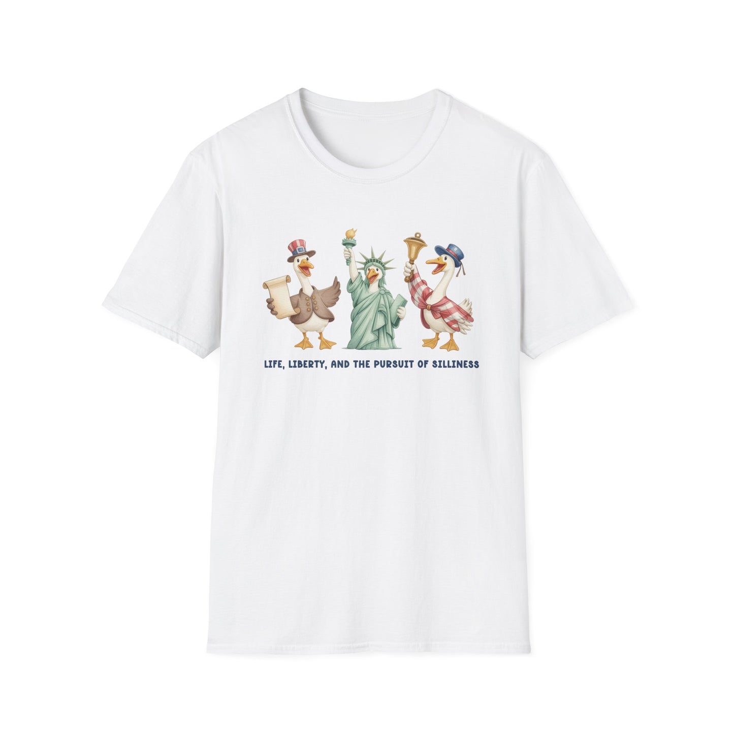 Liberty Ducks Patriotic T-Shirt — 'Life, Liberty & the Pursuit of Silliness' Cartoon Tee