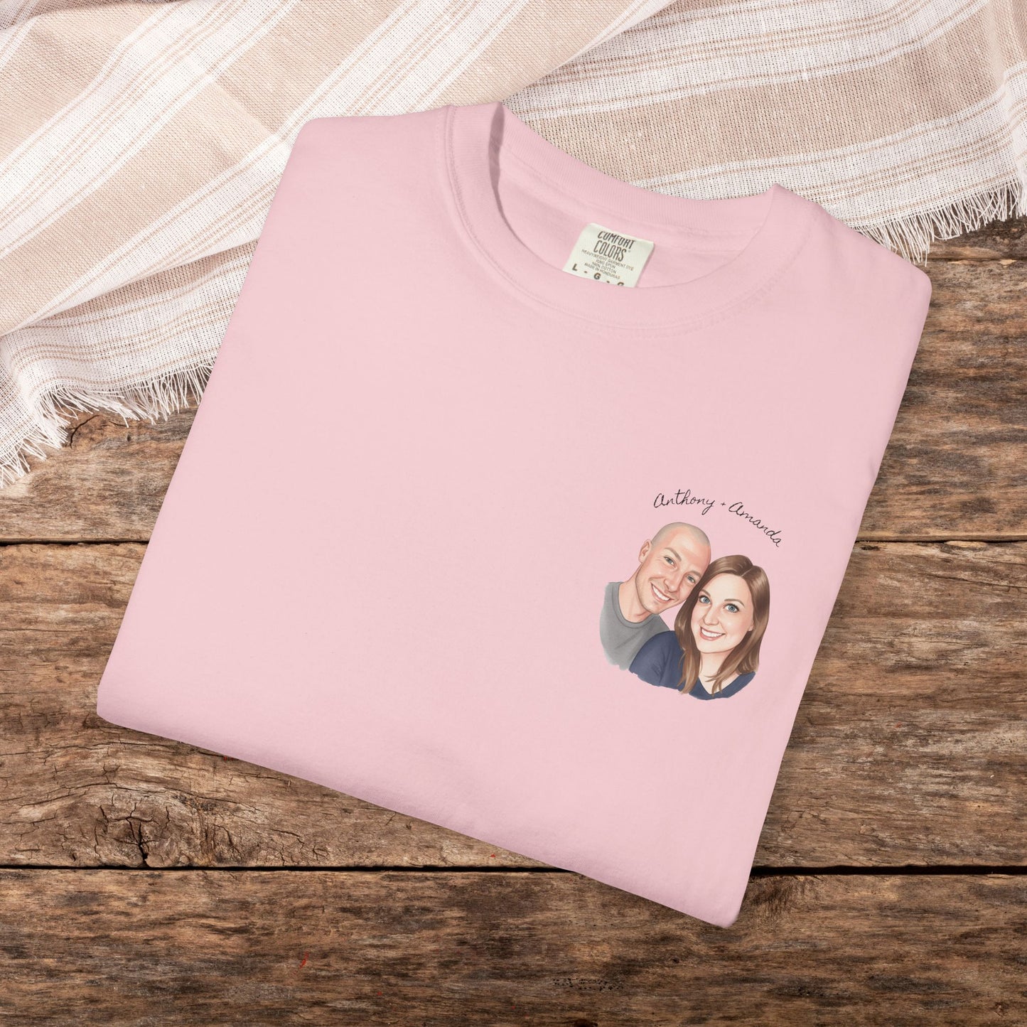 Photo Pocket Tee — Personalized Couple Portrait T‑Shirt