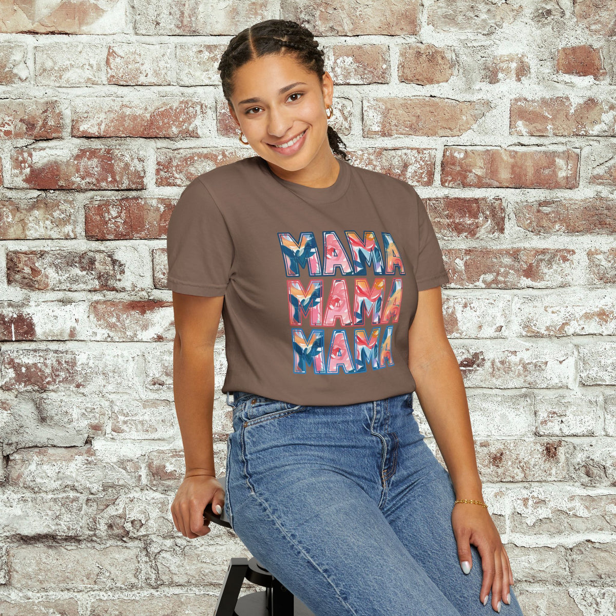Stacked MAMA Comfort Colors Tee | Bold Retro Mom Shirt, Cute Mom Life Gift, Colorful Graphic Shirt for Moms, Oversized Fit Option, New Mom
