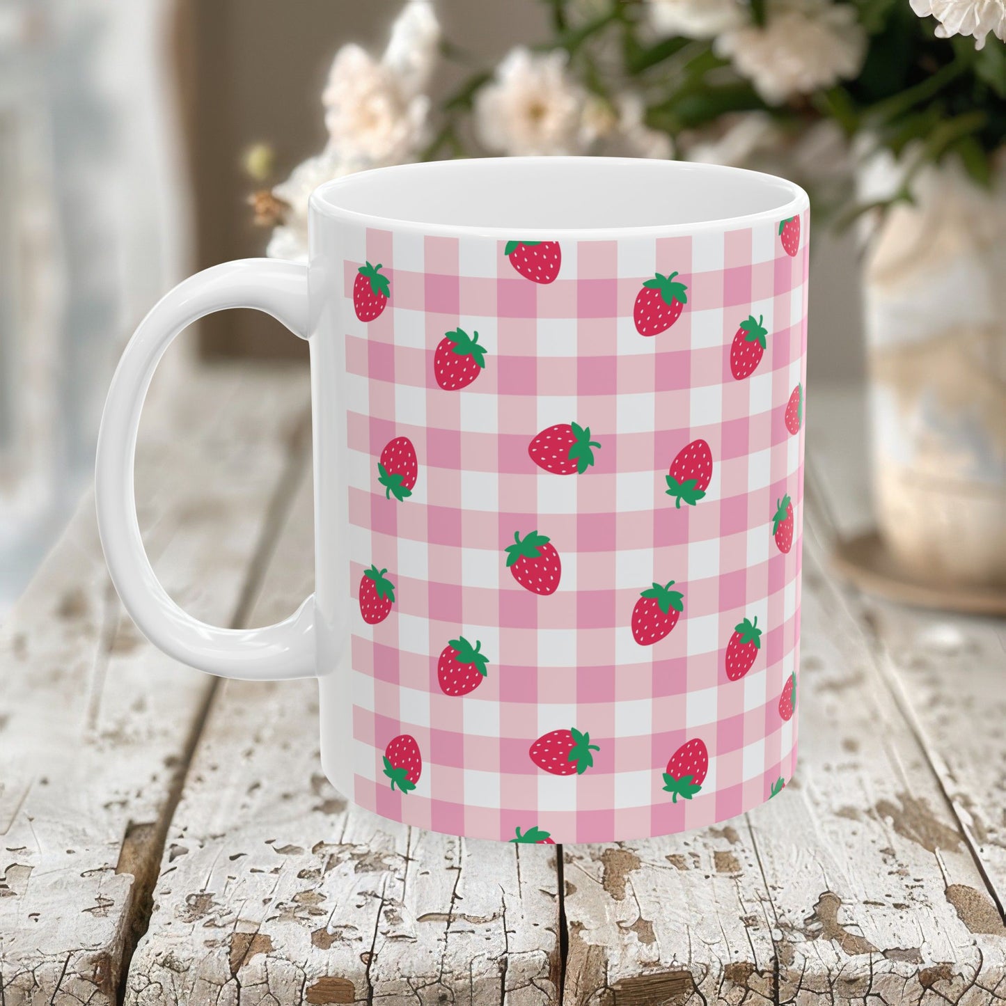 Whimsical Strawberry Ceramic Mug