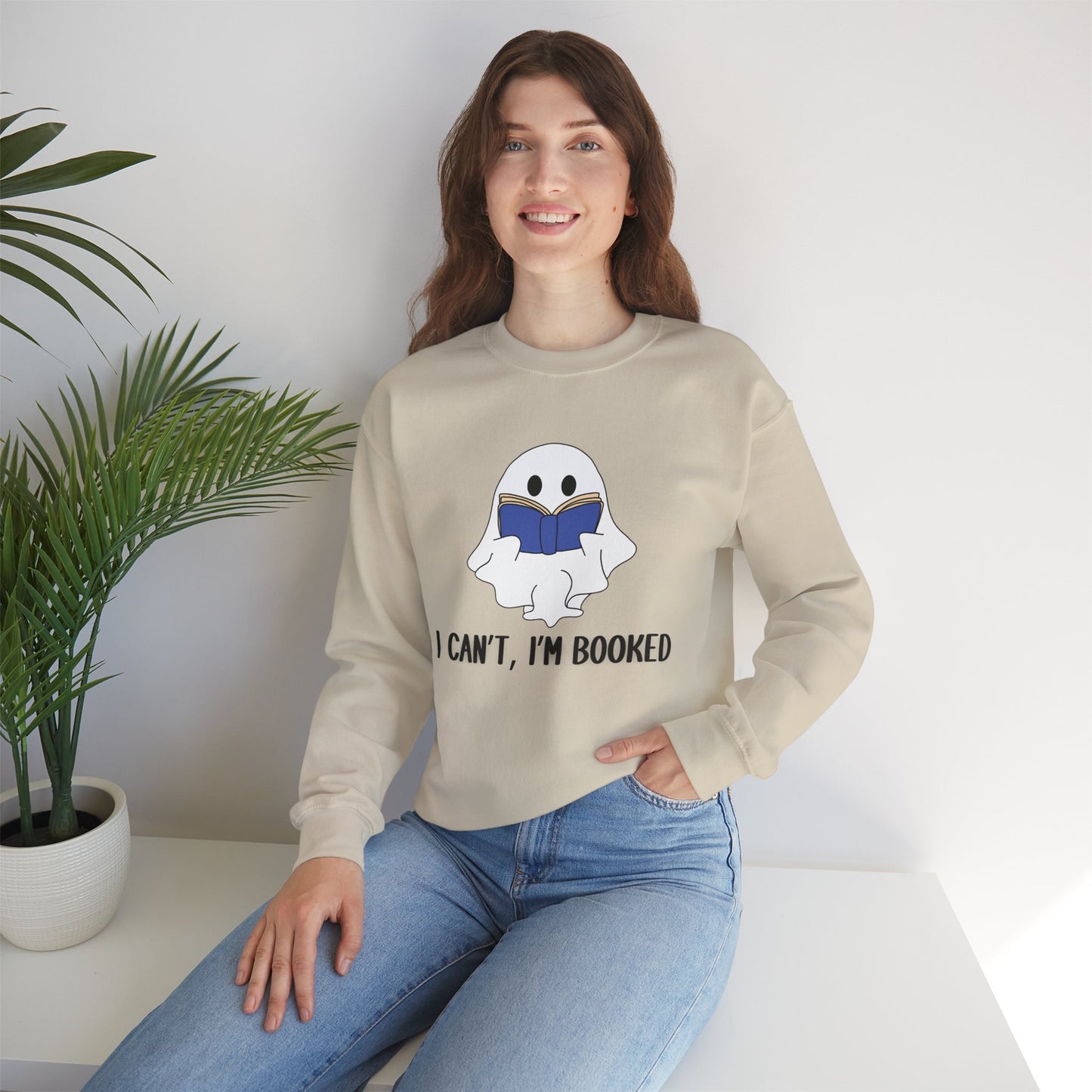I Can't, I'm Booked, Ghost Crewneck Sweatshirt