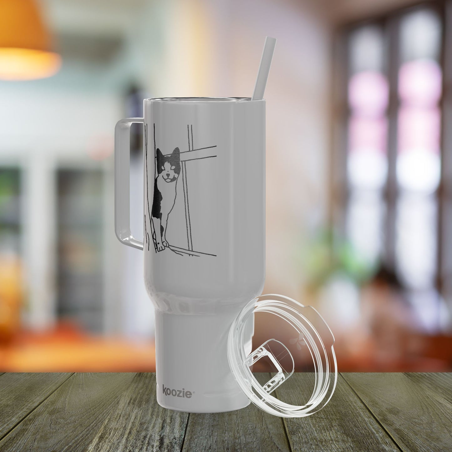 Custom Pet Line Art Engraved Tumbler 40oz Koozie with Handle and Straw