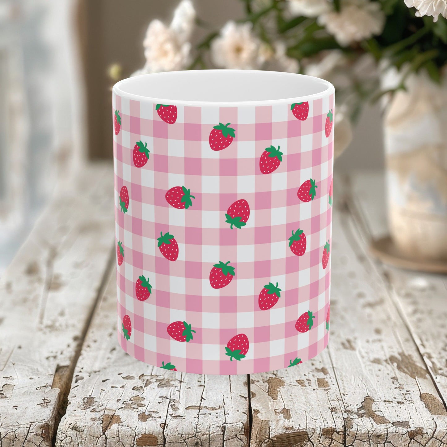 Whimsical Strawberry Ceramic Mug