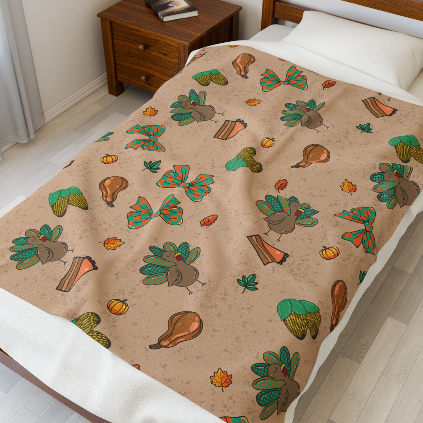 Thanksgiving Velveteen Plush Blanket, Cozy Throw for Fall Decor, Soft Blanket for Cozy Nights, Holiday Gift, Home Accents