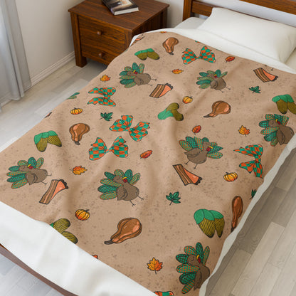Thanksgiving Velveteen Plush Blanket, Cozy Throw for Fall Decor, Soft Blanket for Cozy Nights, Holiday Gift, Home Accents