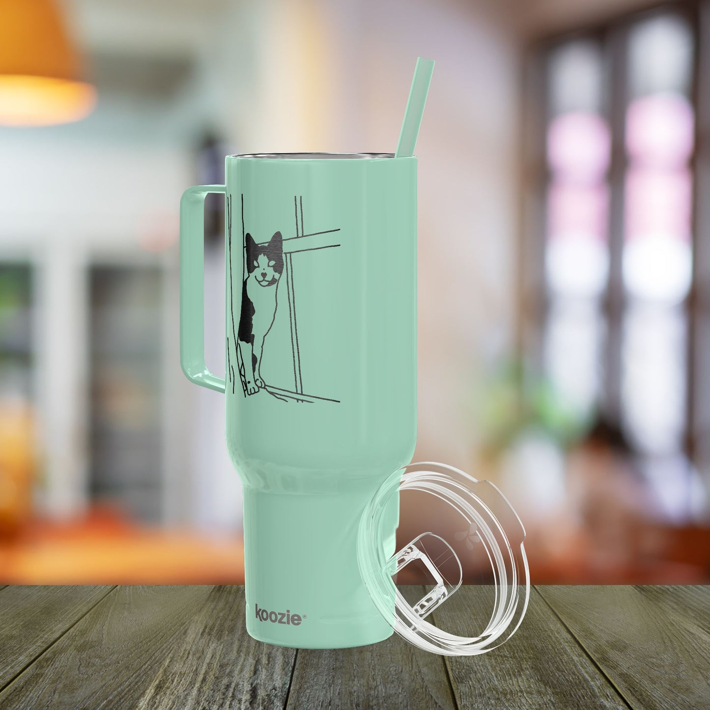 Custom Pet Line Art Engraved Tumbler 40oz Koozie with Handle and Straw