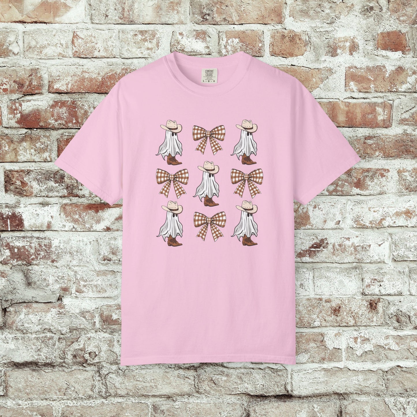 Cowboy Gingham Bow Ghost Halloween Tee