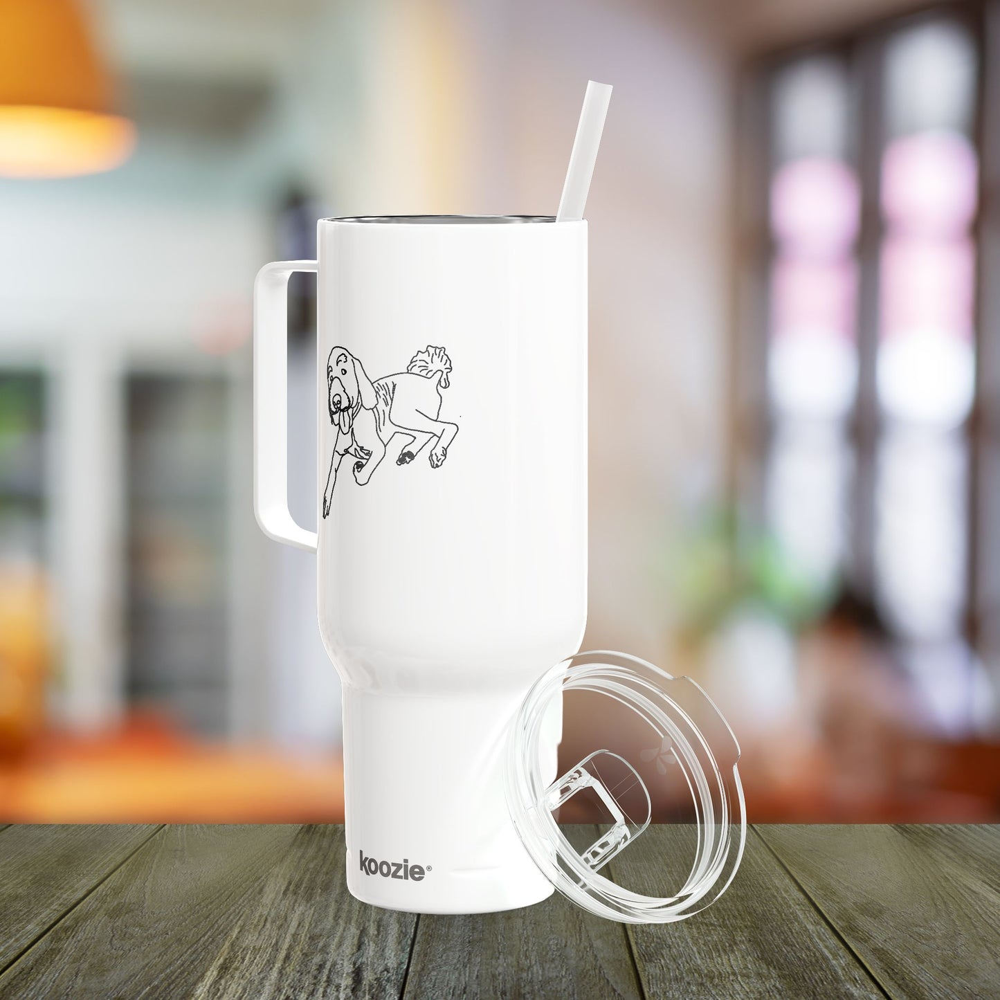 Custom Pet Line Art Engraved Tumbler 40oz Koozie with Handle and Straw