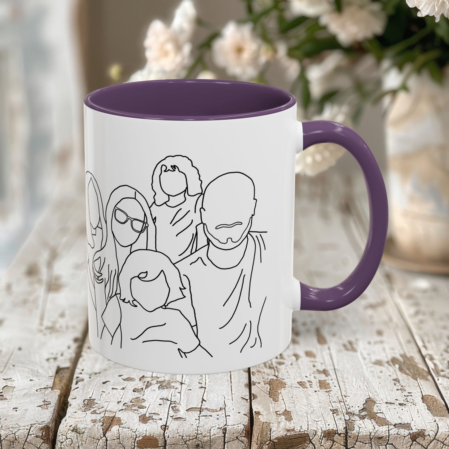 Personalized Family Portrait Mug, Custom Hand-Drawn Outline from Your Photo