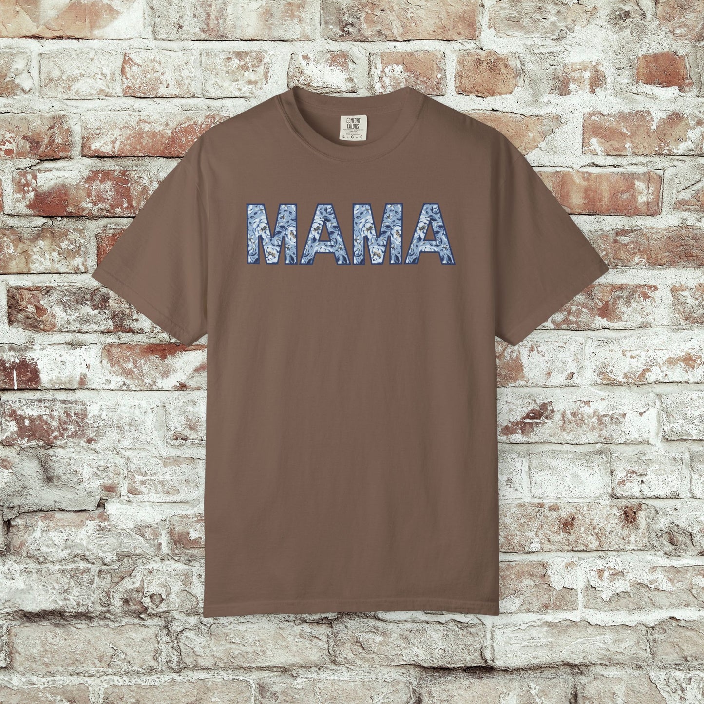 MAMA Blue Floral Comfort Colors T-Shirt