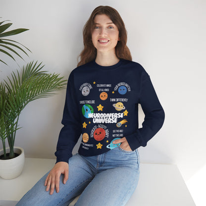 Neurodiverse Universe Crewneck Sweatshirt, Autism Acceptance Shirt, Mental Health Awareness, Choose to Include Tee Gift For Him or Her