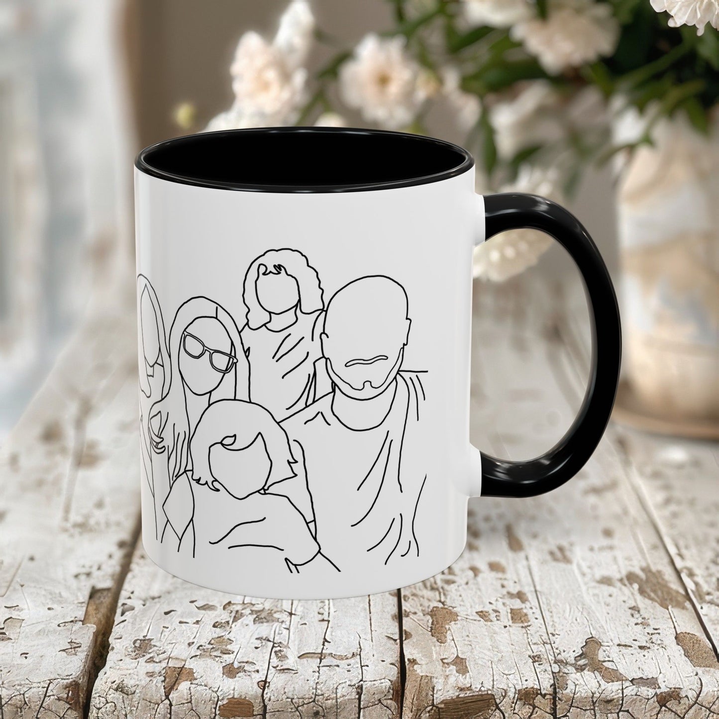 Personalized Family Portrait Mug, Custom Hand-Drawn Outline from Your Photo