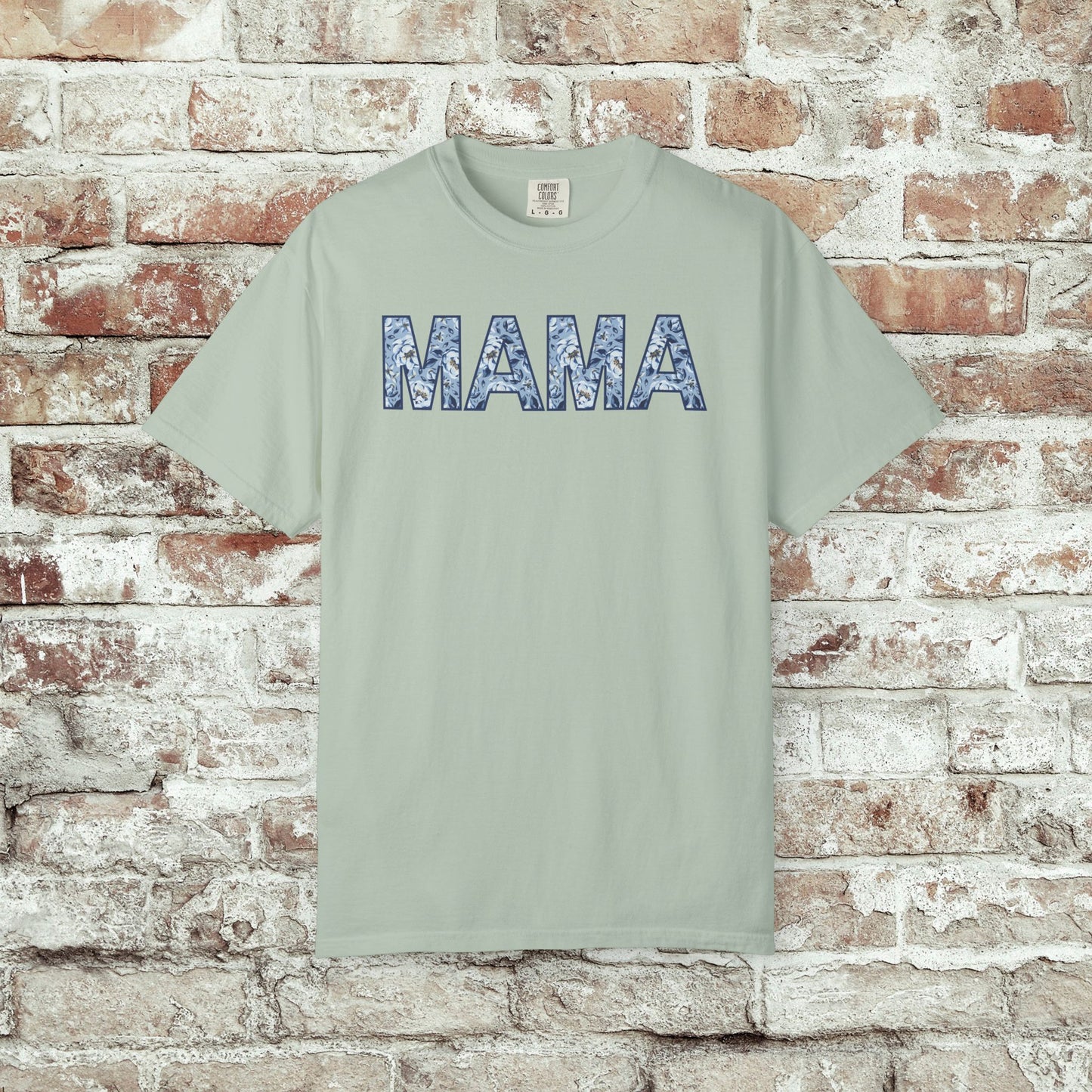 MAMA Blue Floral Comfort Colors T-Shirt