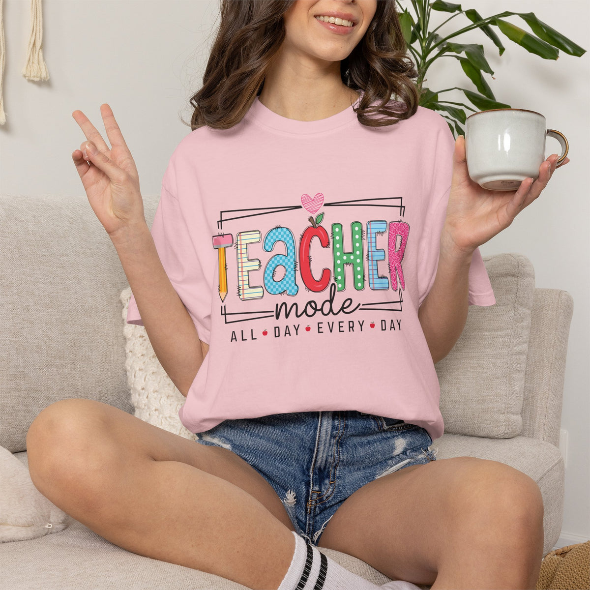Teacher Mode T-Shirt — Colorful "All Day Every Day" Teacher Gift Tee