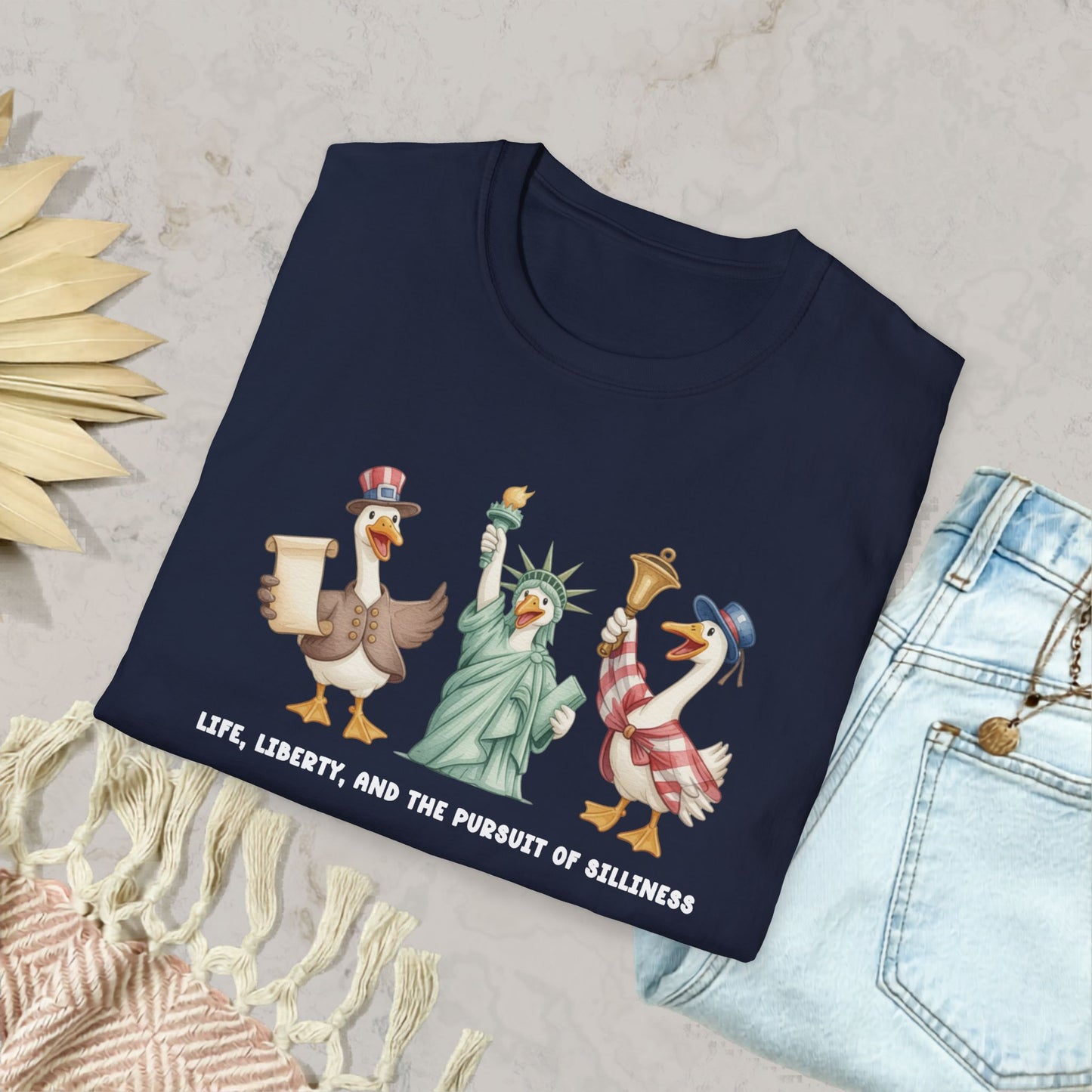 Liberty Ducks Patriotic T-Shirt — 'Life, Liberty & the Pursuit of Silliness' Cartoon Tee