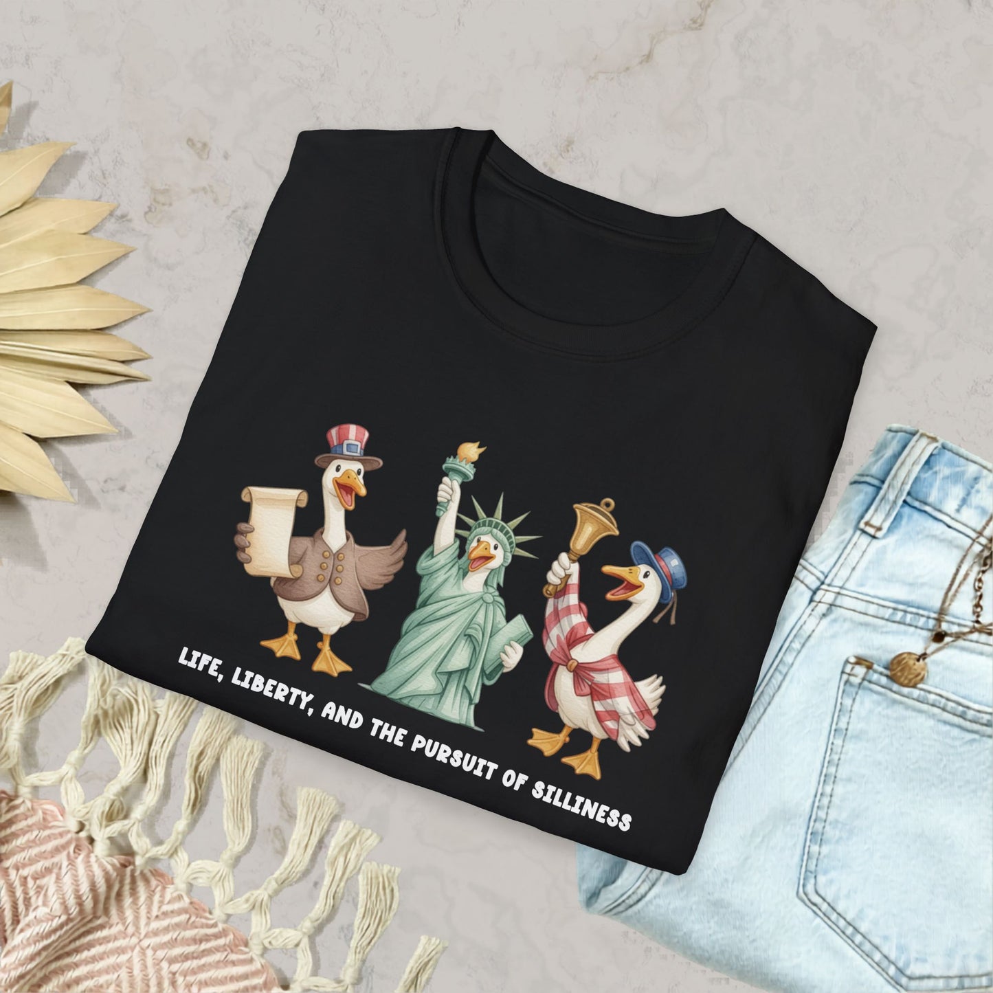 Liberty Ducks Patriotic T-Shirt — 'Life, Liberty & the Pursuit of Silliness' Cartoon Tee