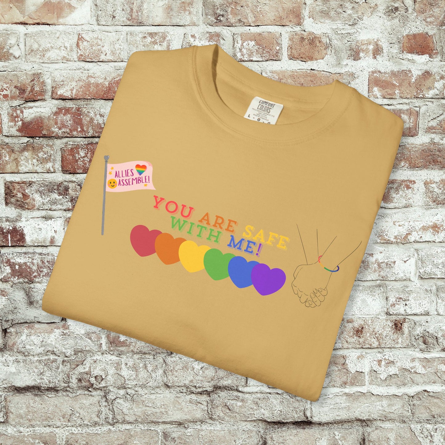 You Are Safe With Me Ally Pride Shirt | LGBTQ+ Support Tee | Rainbow Hearts T-Shirt | Inclusive Safe Space Shirt | Allies Assemble Tee