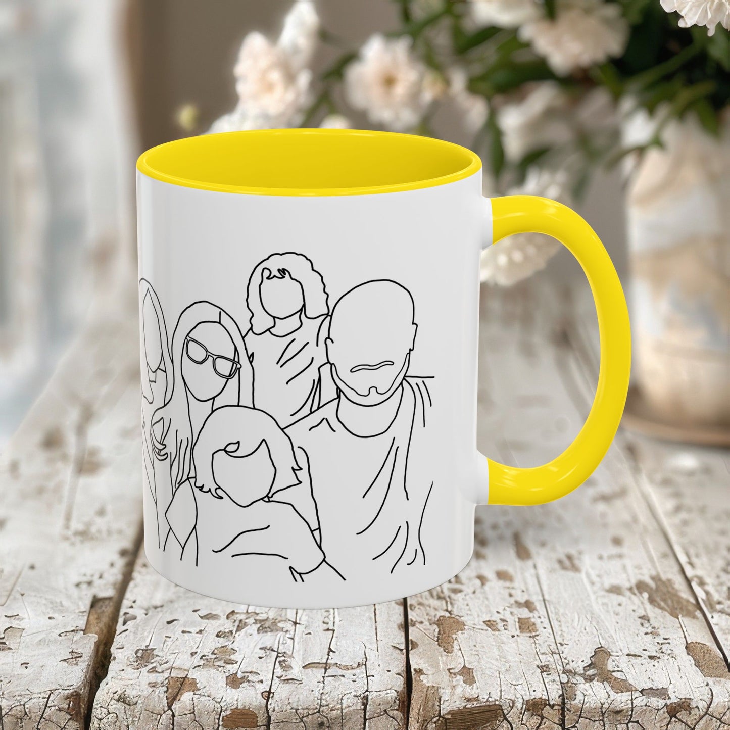 Personalized Family Portrait Mug, Custom Hand-Drawn Outline from Your Photo