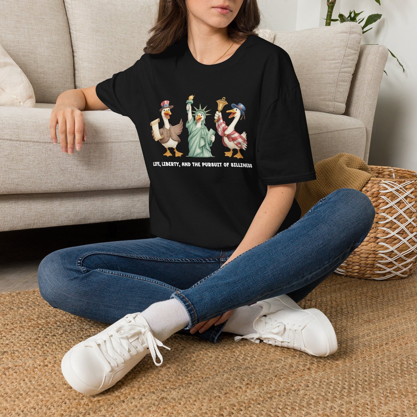 Liberty Ducks Patriotic T-Shirt — 'Life, Liberty & the Pursuit of Silliness' Cartoon Tee