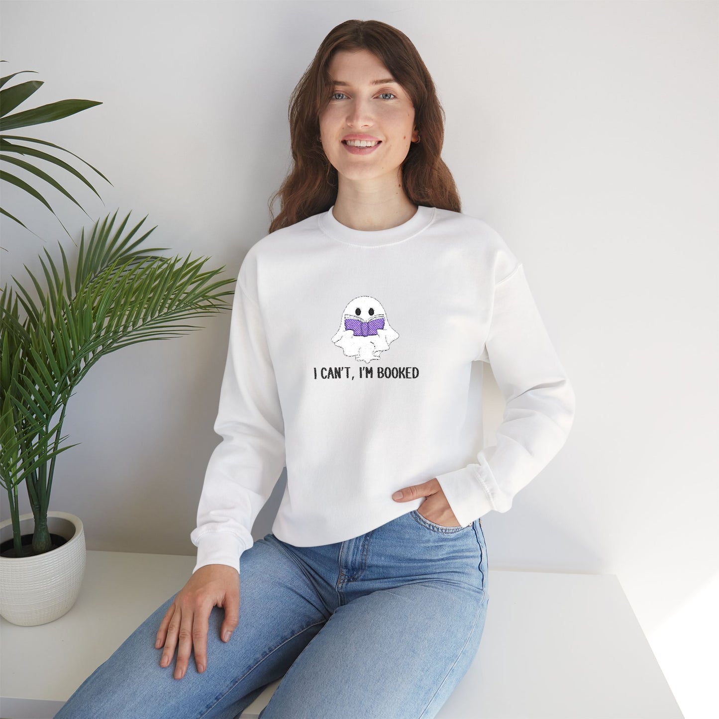 I Can't I'm Booked- EMBROIDERED Crewneck Sweatshirt
