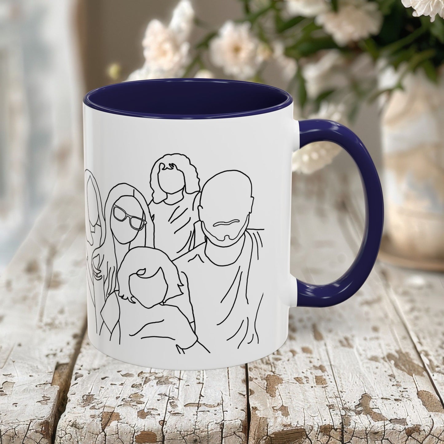 Personalized Family Portrait Mug, Custom Hand-Drawn Outline from Your Photo