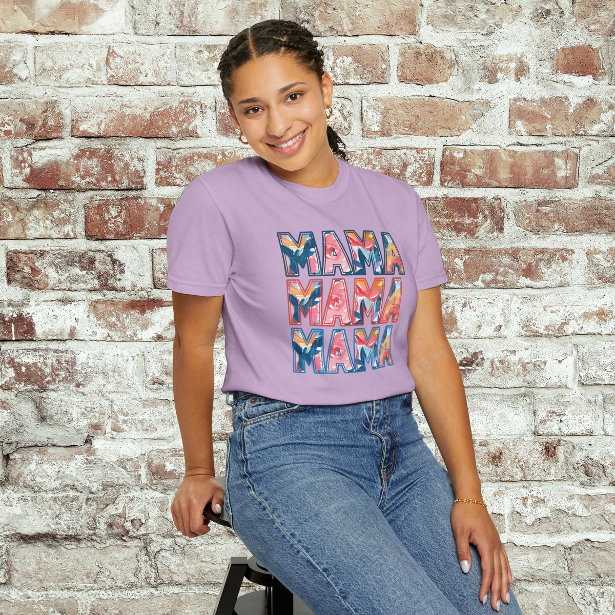 Stacked MAMA Comfort Colors Tee | Bold Retro Mom Shirt, Cute Mom Life Gift, Colorful Graphic Shirt for Moms, Oversized Fit Option, New Mom