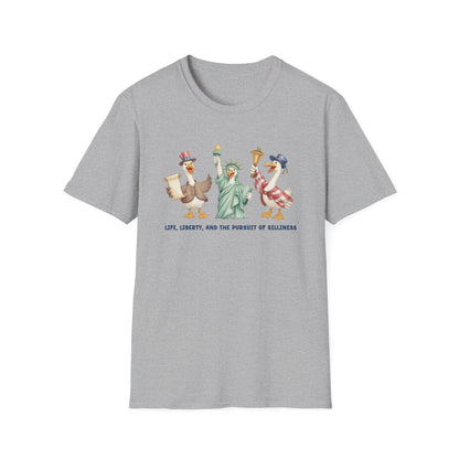 Liberty Ducks Patriotic T-Shirt — 'Life, Liberty & the Pursuit of Silliness' Cartoon Tee