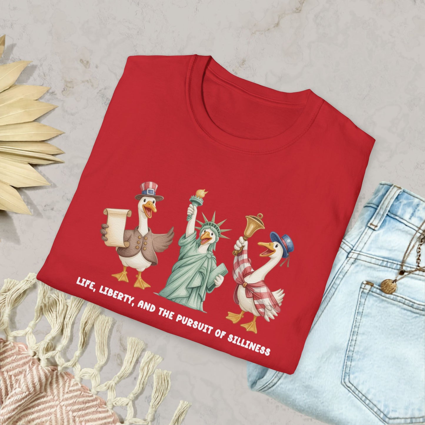Liberty Ducks Patriotic T-Shirt — 'Life, Liberty & the Pursuit of Silliness' Cartoon Tee