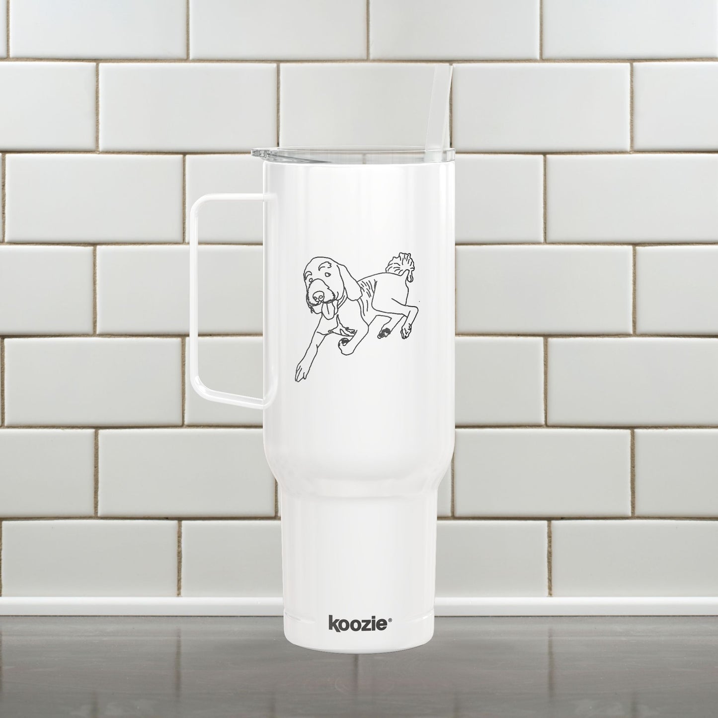 Custom Pet Line Art Engraved Tumbler 40oz Koozie with Handle and Straw