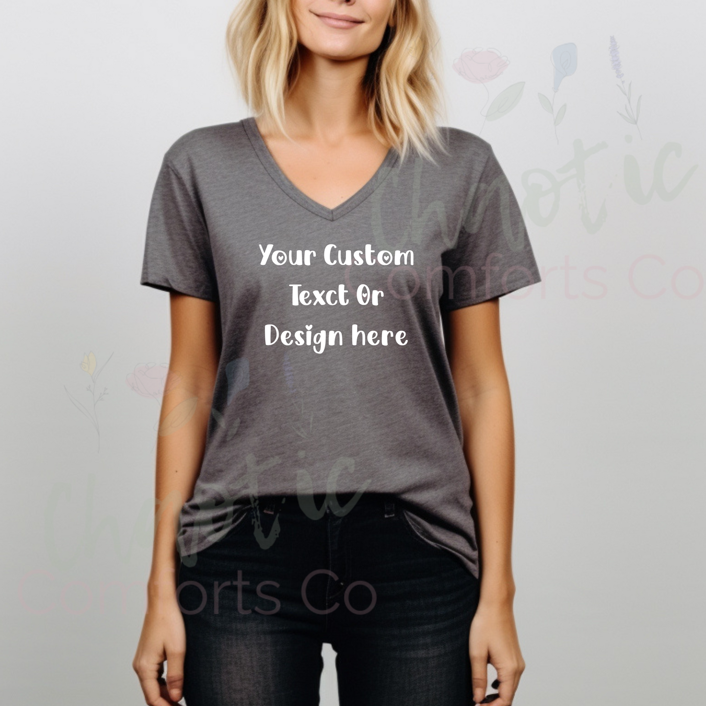 Custom Text Bella + Canvas V Neck Soft Style Tee- My Mama's Favorite